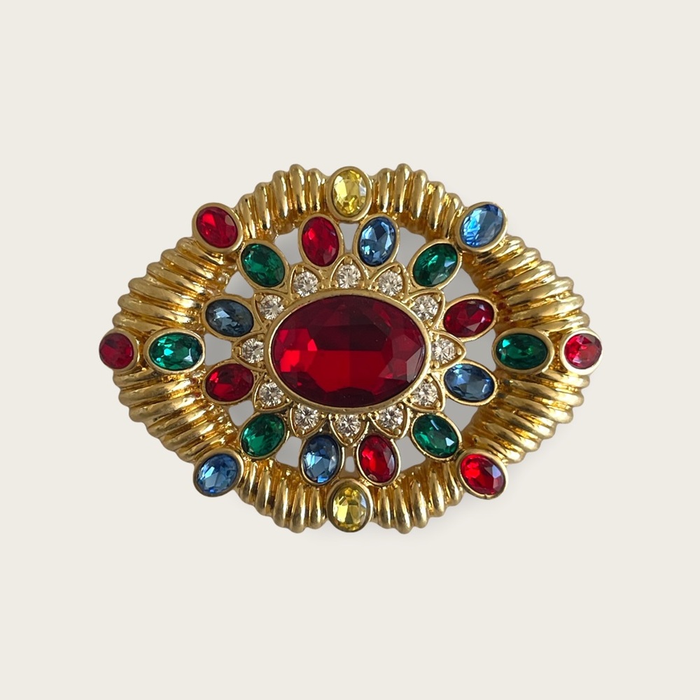 COPY - VTG Revival EMPIRE BLANC Signed Poured Glass Colorful Art Deco Jeweled B…